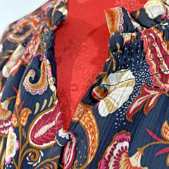 Loft Boho Peasant Style Blouse Size XL Sheer Multicolor Mod Paisley Casual Top - Picture 3 of 13